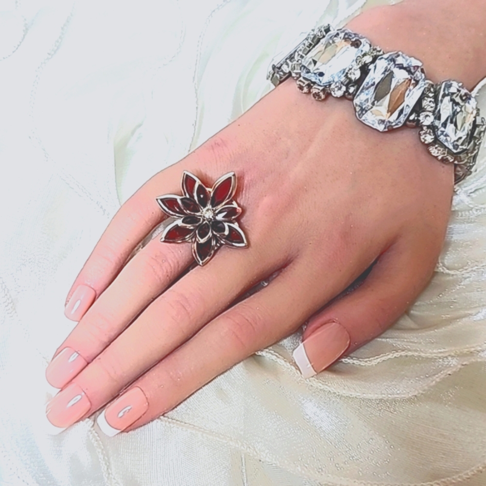 Flowered Custom Ring with Silver Adjustable Band. OS - Picture 5 of 9